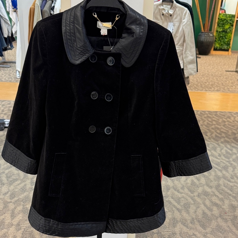 LOFT Velvet (100% Cotton) Black Double-Breasted Jacket